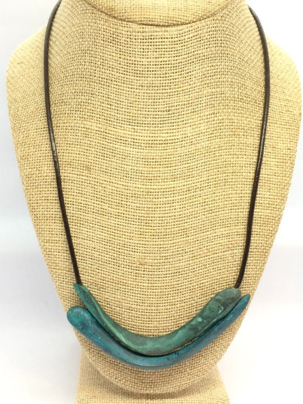 VINTAGE RLM STUDIO Necklace Robert Lee Morris Patina Green Brass Leather Cord
